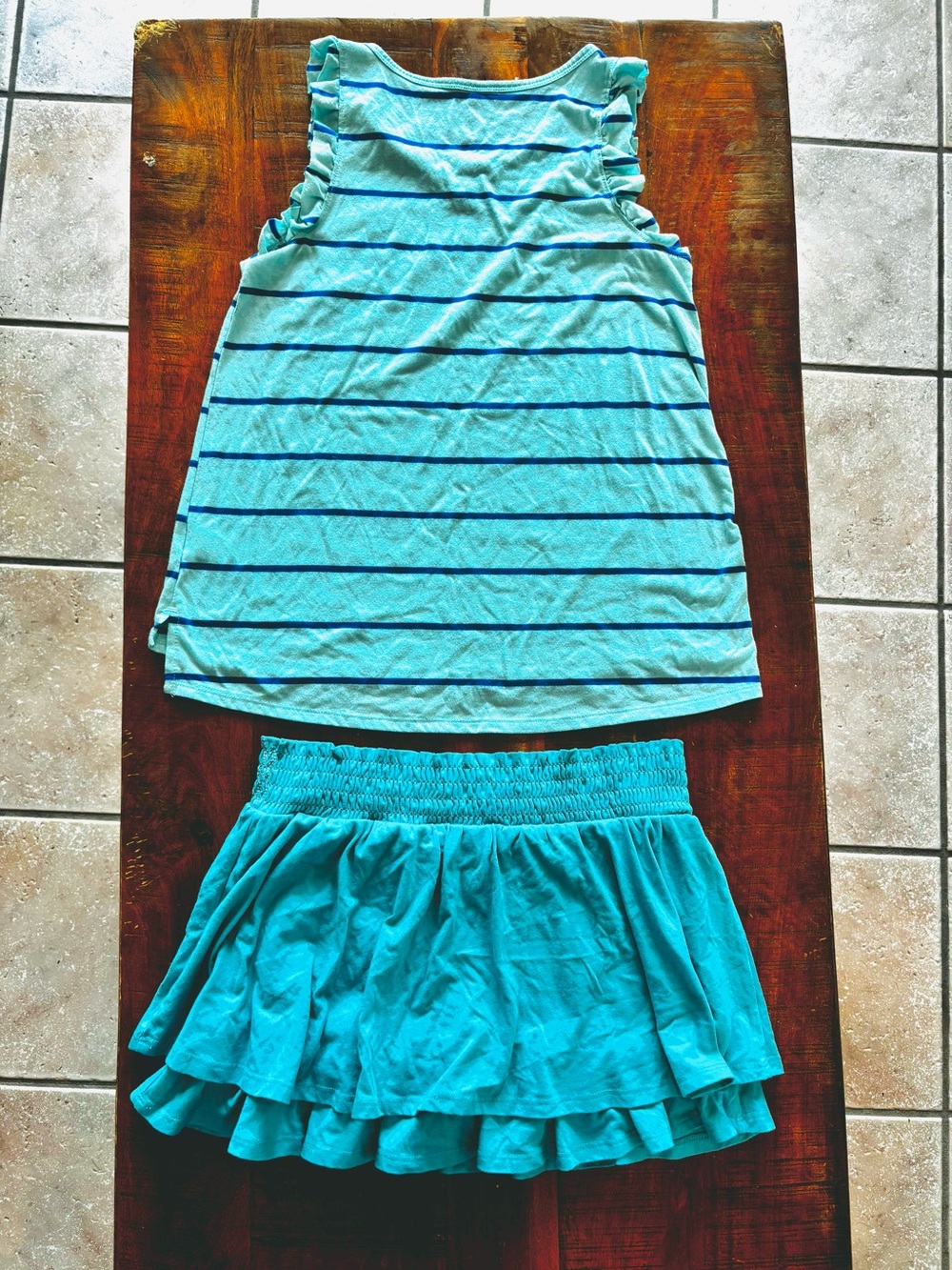 Girls Aqua Blue Striped Tank & Skort Set size 16